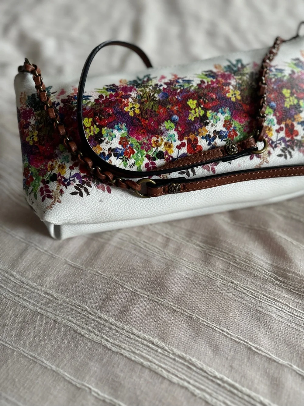 Elliott Lucca White Multicolor Bouquet Artisan Crossbody Demi Bag  NWOT